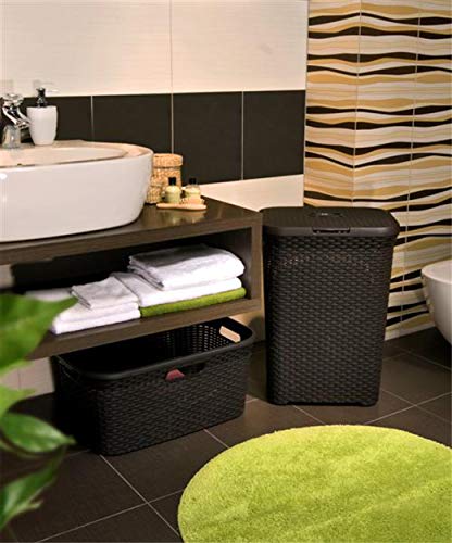 Curver 189206 - Cesta de ropa Natural Style, con tapa configurable, 60 L, color chocolate