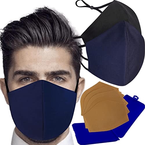 Cussi Mascarillas de Tela Colores Reutilizable Lavable, Pack de 2 Mascarillas Azul Marino y Negro 100% Algodón Higiénica Homologada Certificada BFE 99% Filtros Extra 1x Estuche para Mascarilla