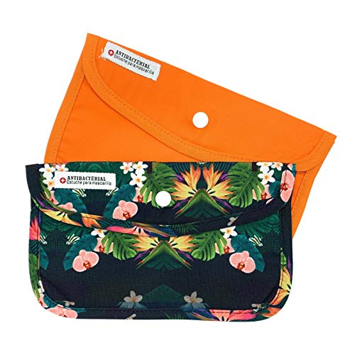 Cussi MaskCase-pack de 2 estuches rectangulares para mascarilla (NARANJA, TROPICAL)