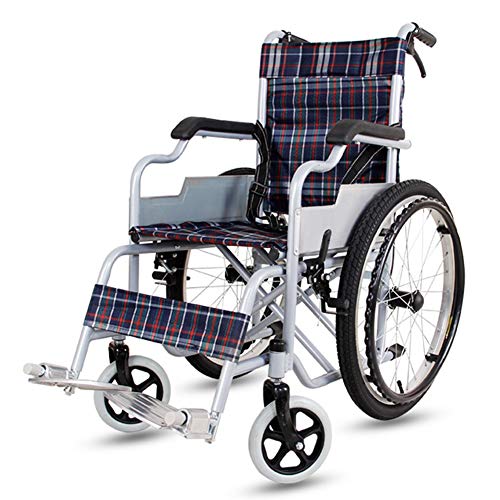 D-Q Autopropulsada plegable silla de ruedas for personas mayores, discapacitados, personas de movilidad reducida con silla de ruedas usuarios con el frente y trasero Freno de mano 55 cm de ancho