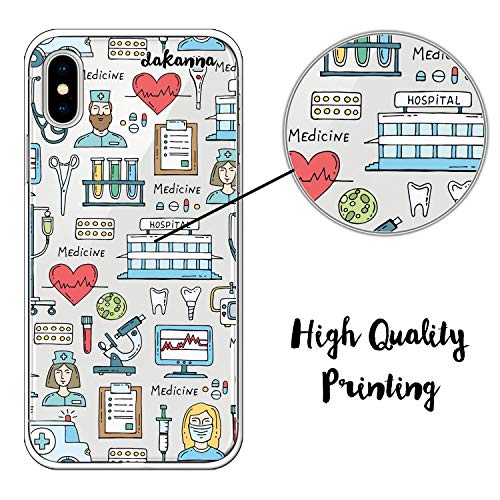 dakanna Funda para [iPhone X - XS] Dibujo: Simbolos Medicina Enfermera Ambulancia Corazón Hospital, Carcasa de Gel Silicona Flexible [Fondo Transparente]