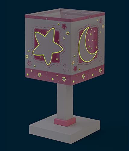 Dalber Lámparas Mesita Infantil Luna y Estrellas Moon Light Rosa, 40 W
