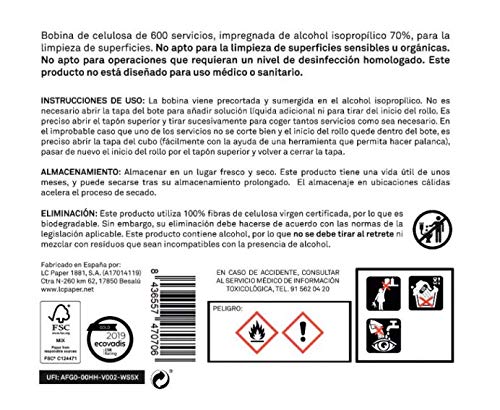 Dalia - Cubo de 600 Toallitas Hidroalcohólicas Biodegradables para Desinfección de Superficies, Blanco
