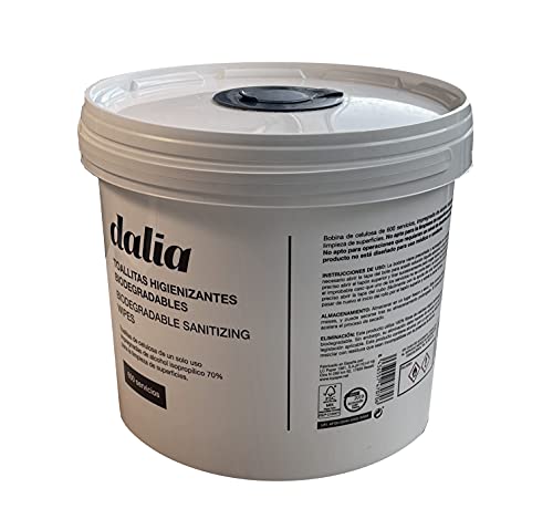 Dalia - Cubo de 600 Toallitas Hidroalcohólicas Biodegradables para Desinfección de Superficies, Blanco