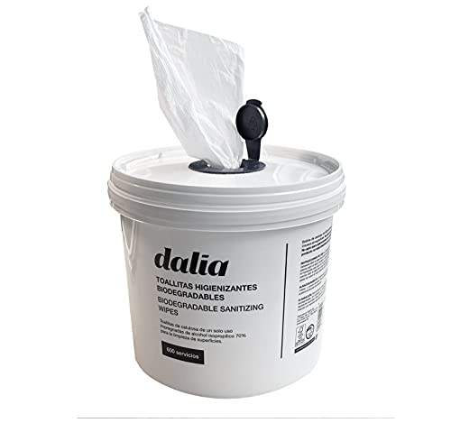 Dalia - Cubo de 600 Toallitas Hidroalcohólicas Biodegradables para Desinfección de Superficies, Blanco