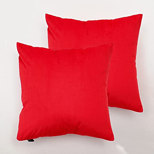 Dalina 2 Fundas de Cojines de Terciopelo de 45x45CM - Fundas para Almohadas y Cojines, 100% Poliéster y Extra Suave , 2 Unidades con Cierre de Cremallera . (Rojo)