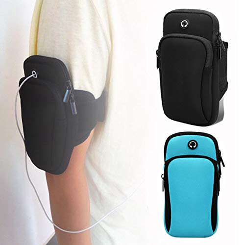 dancepandas Brazalete Deportivo Movil 2PCS Banda de Brazo para Movil Running Armband Fitness Armband con Auriculares para Deportes al Aire Libre/Correr/Fitness (Negro Azul)