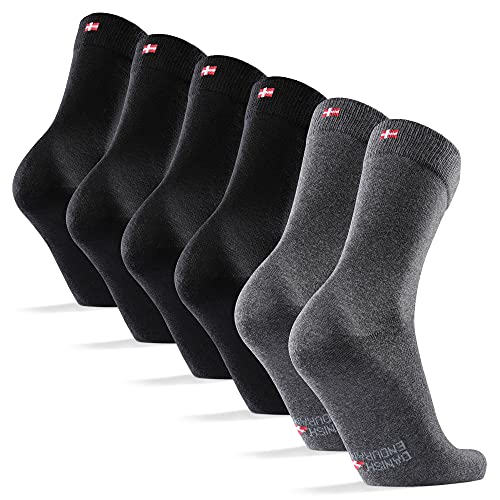 DANISH ENDURANCE 6 Pares Calcetines Clásicos de Algodón, para Hombre y Mujer, de Vestir, Cómodos, Transpirables, para el Uso Diario, Negro, Gris, Rojo (Multicolor: 4 x negro, 2 x gris, EU 39-42)