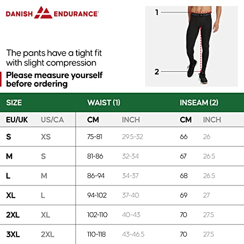 DANISH ENDURANCE Men's Compression Long Tights XXL Black 2-Pack