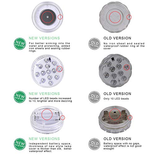 Danolt 4Pcs Nueva actualización luces sumergibles LED con control remoto Cambio de color de luz subacuática para base de florero, jacuzzi, tanque de peces, estanque, piscina, jardín, Hogar