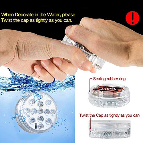 Danolt 4Pcs Nueva actualización luces sumergibles LED con control remoto Cambio de color de luz subacuática para base de florero, jacuzzi, tanque de peces, estanque, piscina, jardín, Hogar