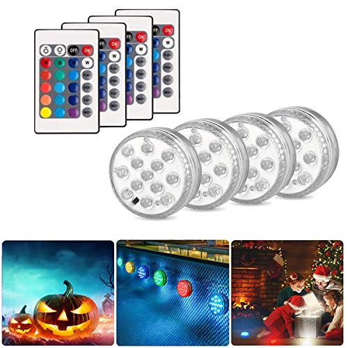 Danolt 4Pcs Nueva actualización luces sumergibles LED con control remoto Cambio de color de luz subacuática para base de florero, jacuzzi, tanque de peces, estanque, piscina, jardín, Hogar