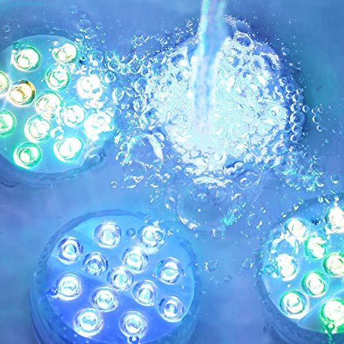 Danolt 4Pcs Nueva actualización luces sumergibles LED con control remoto Cambio de color de luz subacuática para base de florero, jacuzzi, tanque de peces, estanque, piscina, jardín, Hogar