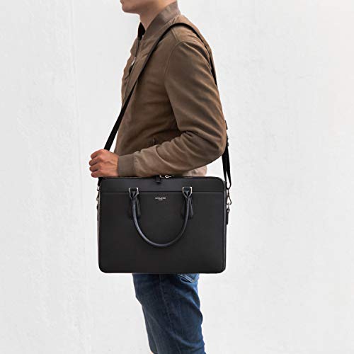 David Jones - Bolso de Mano Maletín Hombre - Portadocumentos Ordenador Portátil 13 Pulgadas - Cartera Cuero PU Negocios Trabajo - Bolso Bandolera Hombre Mensajero Portafolio Oficina Business - Negro