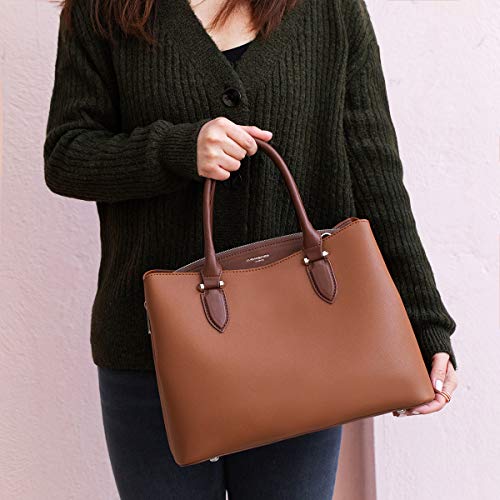 David Jones - Bolso de Mano Mujer - Bolso Bandolera Hombro Cuero PU Media - Satchel Tote Shopper Bag Elegante - Messenger Crossobody Bag - Moda Diario Vida - Marrón