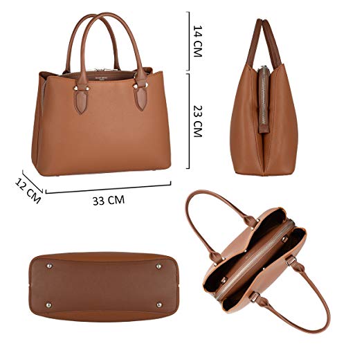 David Jones - Bolso de Mano Mujer - Bolso Bandolera Hombro Cuero PU Media - Satchel Tote Shopper Bag Elegante - Messenger Crossobody Bag - Moda Diario Vida - Marrón