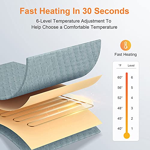 Dawdix Manta Electrica Lumbar 60*30cm, Almohadilla Elèctrica, manta termica electrica pequeña con apagado automático, almohadilla térmica rápida con 6 niveles temperatura, esterilla electrica lavable