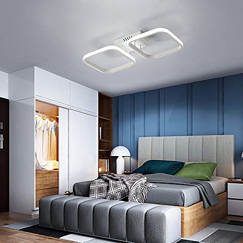 DAXGD Lámparas de techo modernas, 2 lámparas colgantes LED cuadradas blancas para cocina, dormitorio, pasillo, lámpara de techo acrílica de 30W, diámetro 50CM