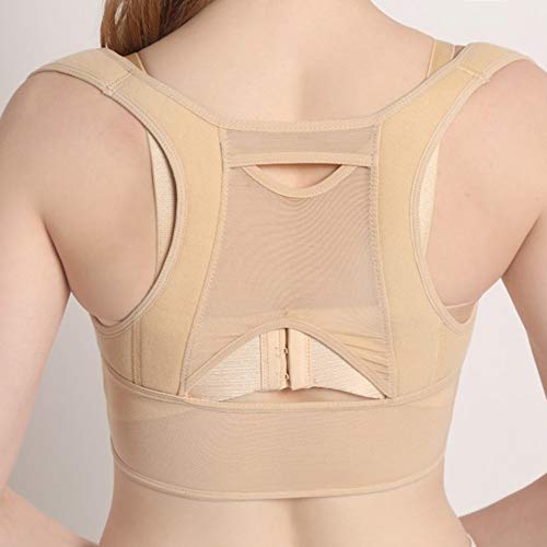 Deasengmins Corrector Postura jorobado Ajustable Hombro Corrector de Postura de la Columna Soporte Lumbar-Beige Blanco M