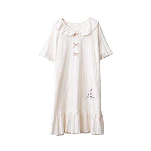 DEBAIJIA Mujer Camisón Ropa de Dormir Manga Corta Camisones Señora Vestido de Dormir Estampado Ocio Suelto Lindo (Blanco-2XL)