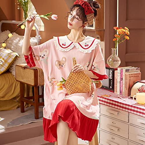 DEBAIJIA Mujer Camisón Ropa de Dormir Manga Corta Camisones Señora Vestido de Dormir Estampado Ocio Suelto Lindo (Blanco-2XL)