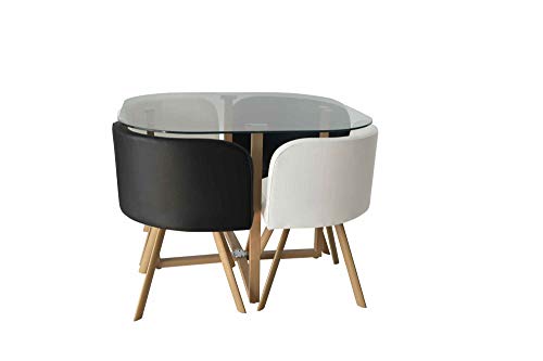 DecoInParis - Conjunto de mesa y 4 sillas encajables FLEN (negro y blanco)