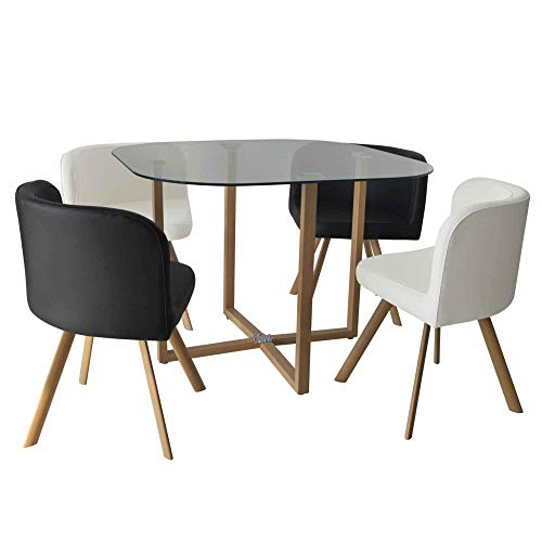 DecoInParis - Conjunto de mesa y 4 sillas encajables FLEN (negro y blanco)