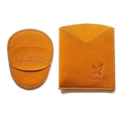 Decolores | Guante Depilatorio Corporal Natural | Contiene Estuche y 10 Láminas de Silicio | Guante para Eliminar el Vello y Células Muertas | Piel Sueva y Perfecta | Color Amarillo