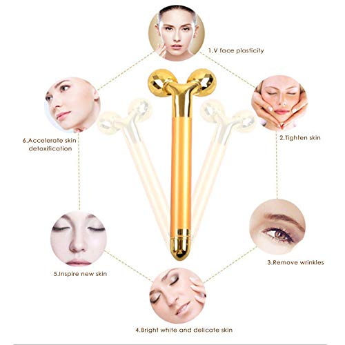 dedeka 2 en 1 Barra de Belleza 24 K Dorado Pulse Facial Masajeador Facial, 3D Masajeador Facial Rodillos Facial Lifting Massager,Aleación de Zinc para Pieles Sensibles Tirón Reafirmante