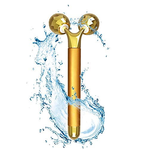 dedeka 2 en 1 Barra de Belleza 24 K Dorado Pulse Facial Masajeador Facial, 3D Masajeador Facial Rodillos Facial Lifting Massager,Aleación de Zinc para Pieles Sensibles Tirón Reafirmante