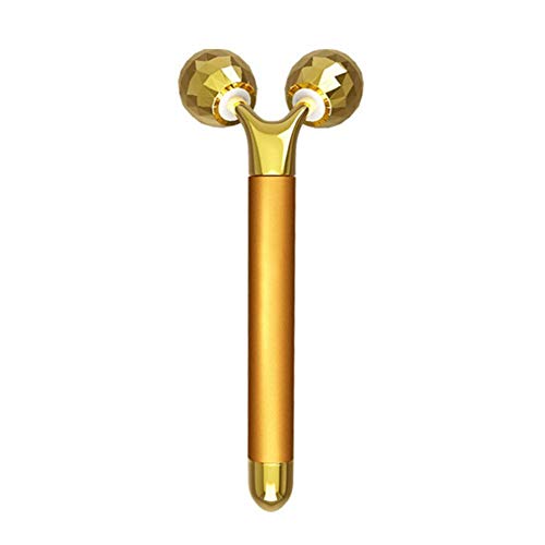dedeka 2 en 1 Barra de Belleza 24 K Dorado Pulse Facial Masajeador Facial, 3D Masajeador Facial Rodillos Facial Lifting Massager,Aleación de Zinc para Pieles Sensibles Tirón Reafirmante