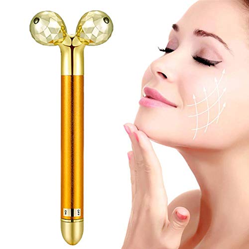 dedeka 2 en 1 Barra de Belleza 24 K Dorado Pulse Facial Masajeador Facial, 3D Masajeador Facial Rodillos Facial Lifting Massager,Aleación de Zinc para Pieles Sensibles Tirón Reafirmante