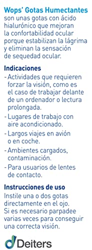 DEITERS - WOPS' Gotas Humectantes Multidosis, Lágrimas Artificiales para Ojos Secos, Ácido Hialurónico, Colirio, Gotas Lubricantes, Frasco 10 ml