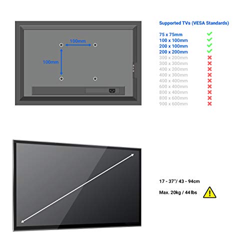 deleyCON Universal TV y Monitor de Montaje en Techo - 17" - 37" Pulgadas (43cm - 94cm) - hasta 20Kg & VESA 200x200mm - 90° Giratorio