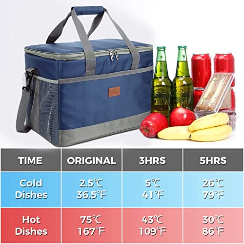 Delgeo 30L Nevera Flexible Bolsa Termica Reutilizable Bolsa Isotermica Nevera Portatil Grande Apta para Viajes, Playa, Picnic, Camping, Barbacoa, Azul