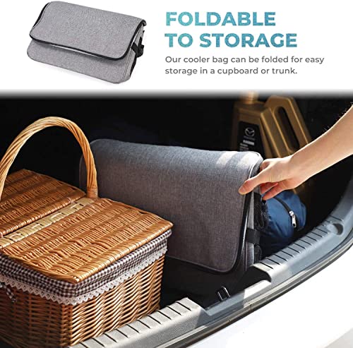 Delgeo 30L Nevera Flexible Bolsa Termica Reutilizable Bolsa Isotermica Nevera Portatil Grande Apta para Viajes, Playa, Picnic, Camping, Barbacoa, Azul