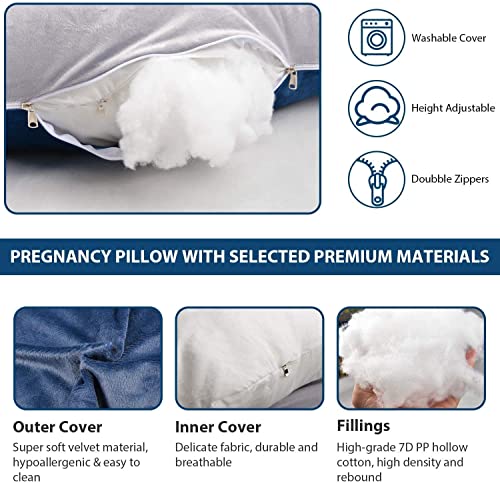 Delgeo Almohada de Embarazo Almohada de Cuerpo Completo en Forma de U con Funda de Terciopelo Lavable para Mujeres Embarazadas, Soporte para Hombros, Caderas, Piernas, Vientre, 130 * 72