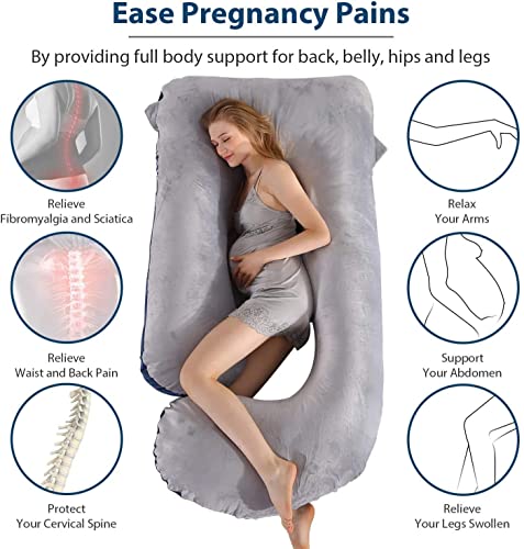 Delgeo Almohada de Embarazo Almohada de Cuerpo Completo en Forma de U con Funda de Terciopelo Lavable para Mujeres Embarazadas, Soporte para Hombros, Caderas, Piernas, Vientre, 130 * 72