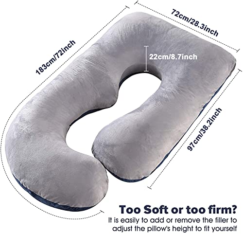 Delgeo Almohada de Embarazo Almohada de Cuerpo Completo en Forma de U con Funda de Terciopelo Lavable para Mujeres Embarazadas, Soporte para Hombros, Caderas, Piernas, Vientre, 130 * 72