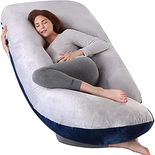 Delgeo Almohada de Embarazo Almohada de Cuerpo Completo en Forma de U con Funda de Terciopelo Lavable para Mujeres Embarazadas, Soporte para Hombros, Caderas, Piernas, Vientre, 130 * 72