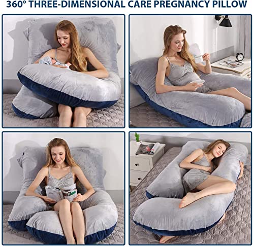 Delgeo Almohada de Embarazo Almohada de Cuerpo Completo en Forma de U con Funda de Terciopelo Lavable para Mujeres Embarazadas, Soporte para Hombros, Caderas, Piernas, Vientre, 130 * 72
