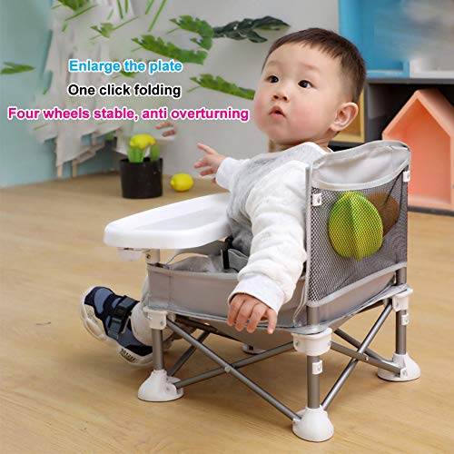 DELITLS Silla de bebé plegable portátil para comer, acampar, playa, césped, césped desmontable plegable con bandeja para niños, silla de comedor en casa