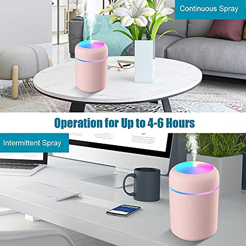 DERSHARA Humidificador Mini - Unidad de humidificación de Primera Calidad con Tanque de Agua de 300ml, Funcionamiento ultrasónico silencioso, Apagado automático y función de luz Nocturna (Rosado)