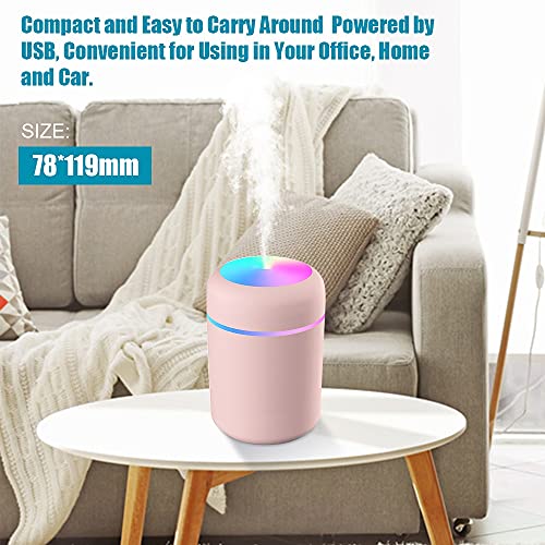DERSHARA Humidificador Mini - Unidad de humidificación de Primera Calidad con Tanque de Agua de 300ml, Funcionamiento ultrasónico silencioso, Apagado automático y función de luz Nocturna (Rosado)