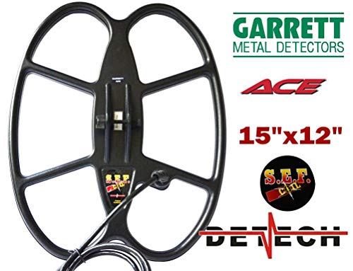 DETECH 15"x 12" detectores SEF Bobina de búsqueda por Garrett Ace Serie de los Metales 150/200 / 200i / 250/300 / 300i / 350/400 / 400i y Garrett Ace Euro con Protector de la Cubierta de la Bobina