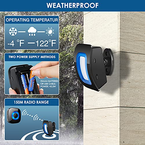 Detector de Movimiento por Infrarrojos con Detector de Alarma, Sistema de Alarma inalámbrico PHYSEN para Seguridad en el hogar, Rango de 120-150 M a 4-5 Mx110 °, 1 Detector de Movimiento y 1 Receptor