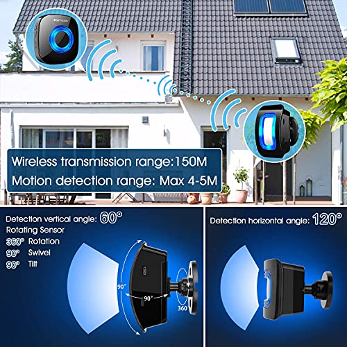 Detector de Movimiento por Infrarrojos con Detector de Alarma, Sistema de Alarma inalámbrico PHYSEN para Seguridad en el hogar, Rango de 120-150 M a 4-5 Mx110 °, 1 Detector de Movimiento y 1 Receptor