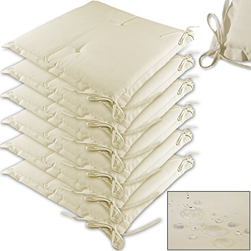 Detex Set de 6 Cojines Boston para sillas Crema 43x39x5cm Almohadillas de Asiento Hidrófugas Lavables
