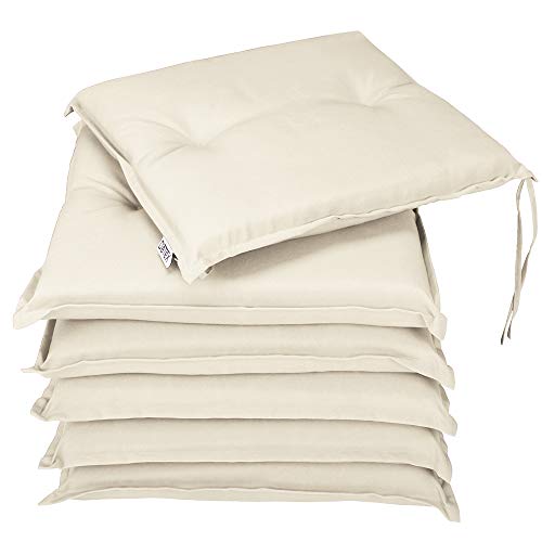 Detex Set de 6 Cojines Boston para sillas Crema 43x39x5cm Almohadillas de Asiento Hidrófugas Lavables