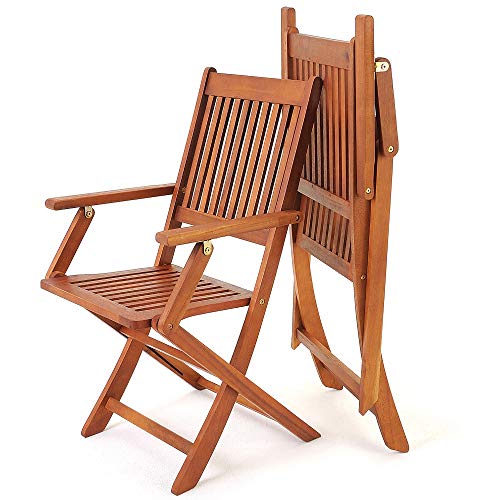 Deuba Set de 2 sillas 'Sydney' Plegables de Madera de Acacia Certificado FSC pre aceitada para jardín con reposabrazos